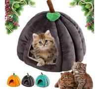 Pumpkin Cat Bed, Cute Halloween Pumpkin Shape Cat Cave Bed, Fully Enclosed Pet House with Removable Washable Cushion for Indoor Cats & Small Dogs Under 7.5 Kg (Black,M)