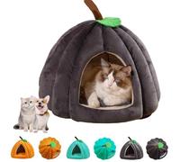 Pumpkin Cat Bed，Cute Halloween Pumpkin Shape Cat Cave Bed，Halloween Pumpkin Pet House with Removable Cushion，Under 7.5 Kg Pets Sleeping Beds Comfortable Warm Non-Slip for Indoor Cats (Dark Gray, M)