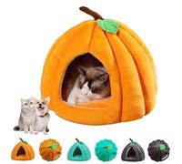 Pumpkin Cat Bed，Cute Halloween Pumpkin Shape Cat Cave Bed，Halloween Pumpkin Pet House with Removable Cushion，Under 7.5 Kg Pets Sleeping Beds Comfortable Warm Non-Slip for Indoor Cats (Orange, S)