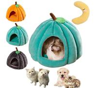 Pumpkin Cat Bed, Cute Halloween Pumpkin Shape Cats Cave Bed Tent with Removable Cushion,Indoor Warm-Cat-Tent for Kittencat Small Dogs (Blue,S)