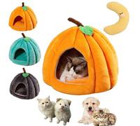 Pumpkin Cat Bed, Cute Halloween Pumpkin Shape Cats Cave Bed Tent with Removable Cushion,Indoor Warm-Cat-Tent for Kittencat Small Dogs (Orange,M)