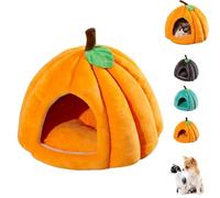 Pumpkin Cat Bed, Cute Pumpkin Shape Cat Cave Bed with Removable Cushion, Warm Cave Nest Sleeping Beds Puppy House, Fully Enclosed Windproof and Warm, for Cats/Small Dog (Orange,S)