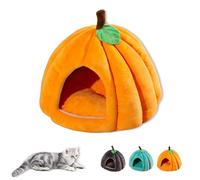 Pumpkin Cat Bed, Cute Pumpkin Shape Cat Cave, Cute Halloween Pet Bed with Removable Cushion for Indoor Cats Small Dogs (Orange,S(15 * 15 * 12.5 in))
