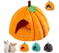 Pumpkin Cat Bed, Cute Pumpkin Shape Cat Cave, Fully Enclosed Windproof and Warm with Removable Cushion, Suitable for Kitten Cats Small Dogs (Orange, M)