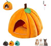 Pumpkin Cat Bed, Cute Pumpkin Shape Cat Cave, Halloween Cats Bed, Warm Cave Nest Sleeping Puppy House with Removable Cushion, Semi-Enclosed Indoor Caves for Cats Small Dogs (Orange,Large)