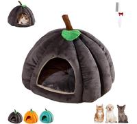 Pumpkin Cat Bed, Cute Pumpkin Shape Cat Cave, Halloween Cats Bed, Warm Cave Nest Sleeping Puppy House with Removable Cushion, Semi-Enclosed Indoor Caves for Cats Small Dogs (Grey,Large)