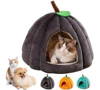 Pumpkin Cat Bed, Cute Pumpkin Shape Cat Cave, Semi-Enclosed Indoor Cats Cave, Cute Halloween Pets Bed with Removable Cushion for Indoor Cats Small Dogs (Dark Gray,M)
