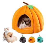 Pumpkin Cat Bed, Cute Pumpkin Shape Cat Cave, Semi-Enclosed Indoor Cats Cave, Cute Halloween Pets Bed with Removable Cushion for Indoor Cats Small Dogs (Orange,L)