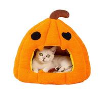 Pumpkin Cat Bed, Halloween Cat Bed, Cute Pumpkin Shape Cave Tent with Removable Cushion, Warm Halloween Deds for Small Dogs (Orange,XL)