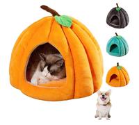 Pumpkin Cat Bed, Halloween Cat House Cave with Removable Cushion, Warm Pumpkin-Shaped Pet Tent for Indoor Cats and Small Dogs, Cozy Kitten Puppy Sleeping Nest (Orange,S)