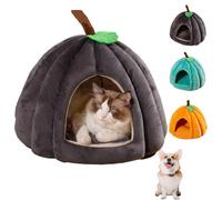 Pumpkin Cat Bed, Halloween Cat House Cave with Removable Cushion, Warm Pumpkin-Shaped Pet Tent for Indoor Cats and Small Dogs, Cozy Kitten Puppy Sleeping Nest (Coffee,M)