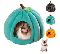 Pumpkin Cat Bed, Halloween Cat House Cave with Removable Cushion, Warm Pumpkin-Shaped Pet Tent for Indoor Cats and Small Dogs, Cozy Kitten Puppy Sleeping Nest (Peacock Blue,S)