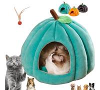 Pumpkin Cat Bed, Halloween Dog Bed, Cute Pumpkin Shape Cat Cave Beds Cats Tent with Removable Cushion,Warm Halloween Cats Deds For Indoor Small Dogs (Green,L)
