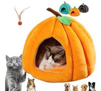 Pumpkin Cat Bed, Halloween Dog Bed, Cute Pumpkin Shape Cat Cave Beds Cats Tent with Removable Cushion,Warm Halloween Cats Deds For Indoor Small Dogs (Orange,S)