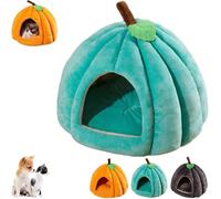 Pumpkin Cat Bed, New Cute Halloween Pumpkin Shape Cat Cave Bed Tent with Removable Cushion, Warm Cave Nest Sleeping Bed Puppy House for Small Dogs & Cats (Green,S)