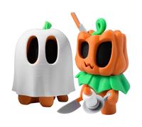 Pumpkin Decorations, Ghost Figurine Set, Movable 3D Printed Halloween Toy, 2 Pieces Orange White, Flexible Joint Design, Cute Holiday Accent, Tabletop Bookshelf Entryway Decor for Bedroom Home