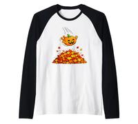 Pumpkin Dive in Fall Leaves Funny Autumn Halloween Humor Camiseta Manga Raglan