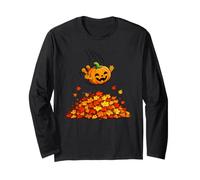 Pumpkin Dive in Fall Leaves Funny Autumn Halloween Humor Manga Larga