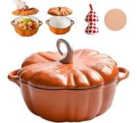 Pumpkin Dutch Oven Pot with Lid, Pumpkin Shaped Cast Iron Oven with Dual Handle for Cooking, Double Handle, Safe for All Stovetops, Fall Thanksgiving Decor (Orange B,6.2in)