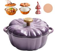 Pumpkin Dutch Oven Pot with Lid, Pumpkin Shaped Cast Iron Oven with Dual Handle for Cooking, Double Handle, Safe for All Stovetops, Fall Thanksgiving Decor (Purple A,7.9in)
