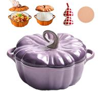Pumpkin Dutch Oven Pot with Lid, Pumpkin Shaped Cast Iron Oven with Dual Handle for Cooking, Double Handle, Safe for All Stovetops, Fall Thanksgiving Decor (Purple B,7.9in)