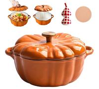 Pumpkin Dutch Oven Pot with Lid, Pumpkin Shaped Cast Iron Oven with Dual Handle for Cooking, Double Handle, Safe for All Stovetops, Fall Thanksgiving Decor (Orange A,6.2in)