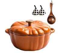 Pumpkin Dutch Oven Pot with Lid, Pumpkin Shaped Cast Iron Oven with Dual Handle for Cooking, Heavy-Duty Cookware for Braising, Stews, Roasting, Halloween and Thanksgiving Decor Gift (Orange-B,7.87in)