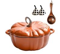 Pumpkin Dutch Oven Pot with Lid, Pumpkin Shaped Cast Iron Oven with Dual Handle for Cooking, Heavy-Duty Cookware for Braising, Stews, Roasting, Halloween and Thanksgiving Decor Gift (Orange-A,9.84in)
