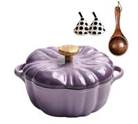 Pumpkin Dutch Oven Pot with Lid, Pumpkin Shaped Cast Iron Oven with Dual Handle for Cooking, Heavy-Duty Cookware for Braising, Stews, Roasting, Halloween and Thanksgiving Decor Gift (Purple-B,7.87in)