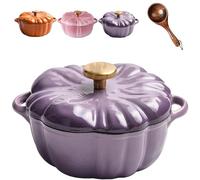 Pumpkin Dutch Oven with Lid, 4-Quart Non-Stick Pot, Double Handle, Oven Safe Cookware for Soups Stews Roasting, Stovetop Compatible, Thanksgiving and Halloween Decor Gift (Purple-A,6.2in)
