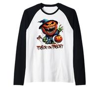 Pumpkin Jack O Lantern Scary Face Pumpkin Monster Halloween Camiseta Manga Raglan