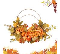 Pumpkin Maple Wreath - 50cm Artificial Hydrangea Harvest Ring, Harvest