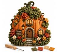 Pumpkin Patch Cottage 3D Fabric Craft Kit for Adults, No-Sew DIY Decor (A)