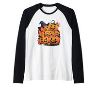 Pumpkin Patch Crew Caras de Halloween Camiseta Manga Raglan