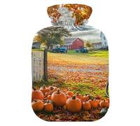 Pumpkin Patch Road - Botellas de agua caliente naranja con cubierta suave, calentador de pies con funda suave, bolsa de agua caliente para aliviar el dolor de cuello y hombros, 2 litros