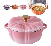 Pumpkin Shaped Dutch Oven, Enameled Cast Iron Pumpkin Dutch Oven Pot with Lid, 4-Quart Non-Stick, Double Handle, Safe for All Stovetops, Halloween and Fall Thanksgiving Decor (Pink,6.3in/16CM)