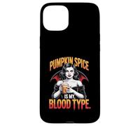 Pumpkin Spice es mi Tipo de Sangre, Divertida Chica Vampira Carcasa para iPhone 15 Plus