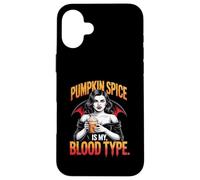 Pumpkin Spice es mi Tipo de Sangre, Divertida Chica Vampira Carcasa para iPhone 16 Plus