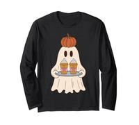 Pumpkin Spice Latte Ghost Halloween Fall Coffee Lover Manga Larga