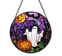 Pumpkin Sun Catcher - Crystal Glass Ornament, 2D Halloween Window Decor