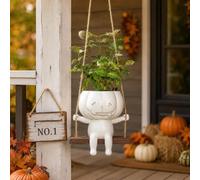 Pumpkin Swing Flower Planter Hanging Halloween Plant Pot Cute Jack O Lantern Garden Decor for Porch Patio Balcony Creative Indoor Outdoor Succulent Flower Holder Gift Idea(Blanco)