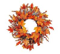 Pumpkins Fall Wreath - 17.7-Inch Artificial Door Wreath | Thanksgiving Harvest Halloween | Maple Leaves Berries Holiday Decorations For Indoor Outdoor Porch Patio Farmhouse Mantel Wedding Thanksgivin