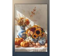 Pumpkins & Porcelain | Blue & White Chinoiserie Journal: A timeless lined notebook featuring autumn florals, heirloom vases, and cozy pumpkins for seasonal reflection and everyday writing