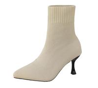 Pumps Mujer Moda Stiletto Sockenüberzüge Stricküberzüge atmungsaktiv Spitzschuh Lässig High Heels Pumps Mesh Damen, Blanco, 37.5 EU