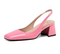 Pumps Slingback Slip On Cómodos Punta Cuadrada Tacón De Bloque Piel Charol Tacón Medio Zapatos Tacones Cerrados para Oficina Y Caminar Diario Ligeros,Rose Red,41 EU