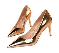 Pumps - Zapatos de tacón alto para mujer, con purpurina, plateados, para vestido, zapatos de noche, para novia, boda, tacones altos, sin cordones, elegantes, para fiestas, caqui, 39 EU