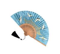 pumpumlia Abanico de mano plegable hecho a mano con un elegante patrón de grúas, ideal para entusiastas de la cultura tradicional, fanáticos de la estructura de fiesta