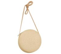 pumpumlia Bolso bandolera de color sólido tejido a mano para mujeres y niñas, redondo, para playa, teléfono celular, bolsa de playa tejida con pajilla, blanco leche, One Size