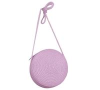 pumpumlia Bolso bandolera de color sólido tejido a mano para mujeres y niñas, redondo, para playa, teléfono celular, bolsa de playa tejida con pajilla, Purple, One Size