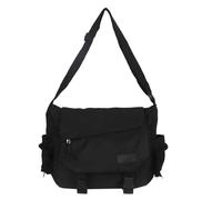 pumpumlia Bolso bandolera unisex de nailon de color sólido, casual, de gran capacidad, con cremallera, hebilla y correa ajustable, Black, One Size